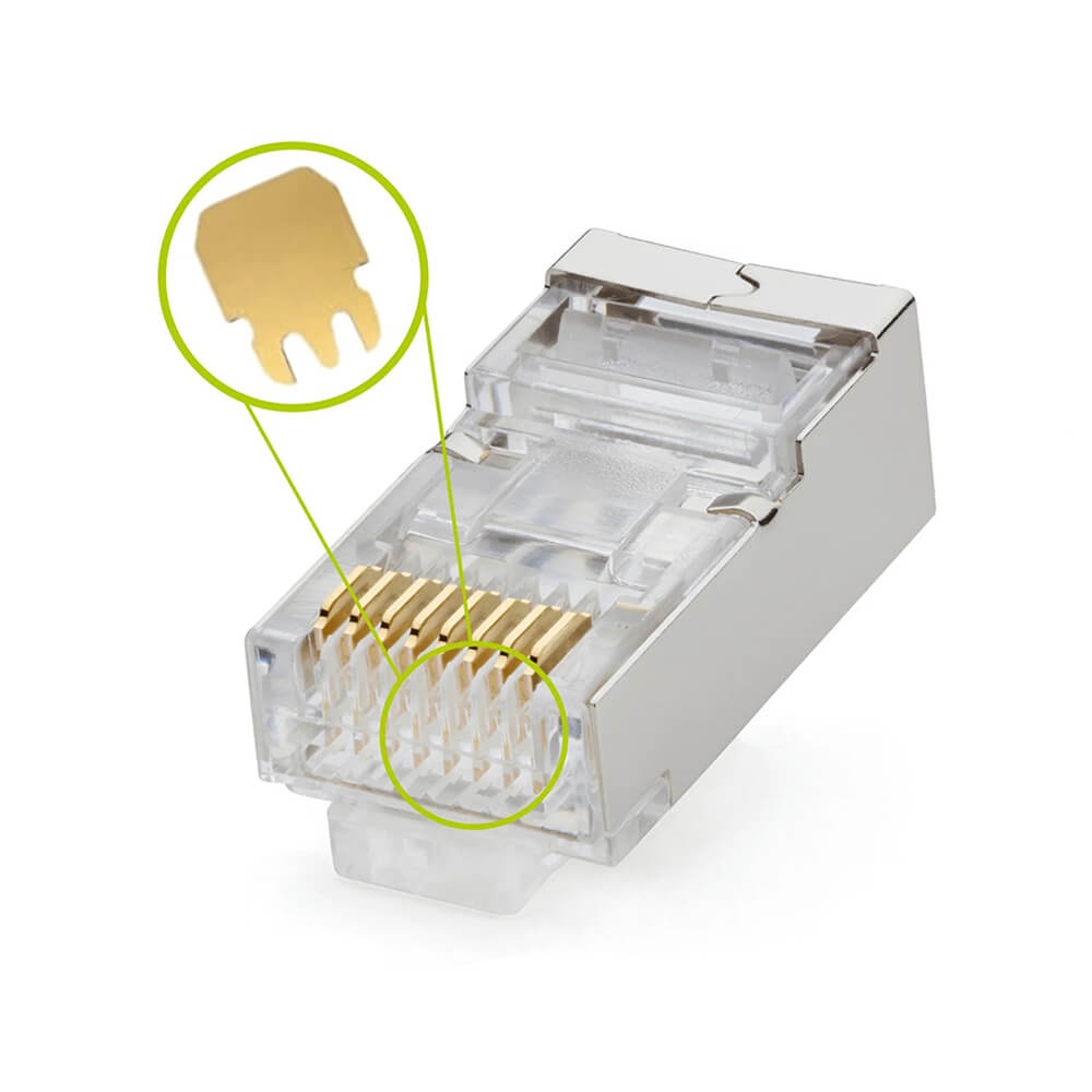Koodmax - 3U" Gold Plated STP CAT5E RJ45 Metal Konnektör - 8P8C Ethernet Kablo Ucu Konnektörü Jack - BL10