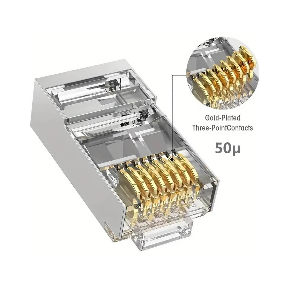 Koodmax - 50U" Gold Plated STP CAT5E RJ45 Metal Konnektör - 8P8C Ethernet Kablo Ucu Konnektörü Jack - BL11