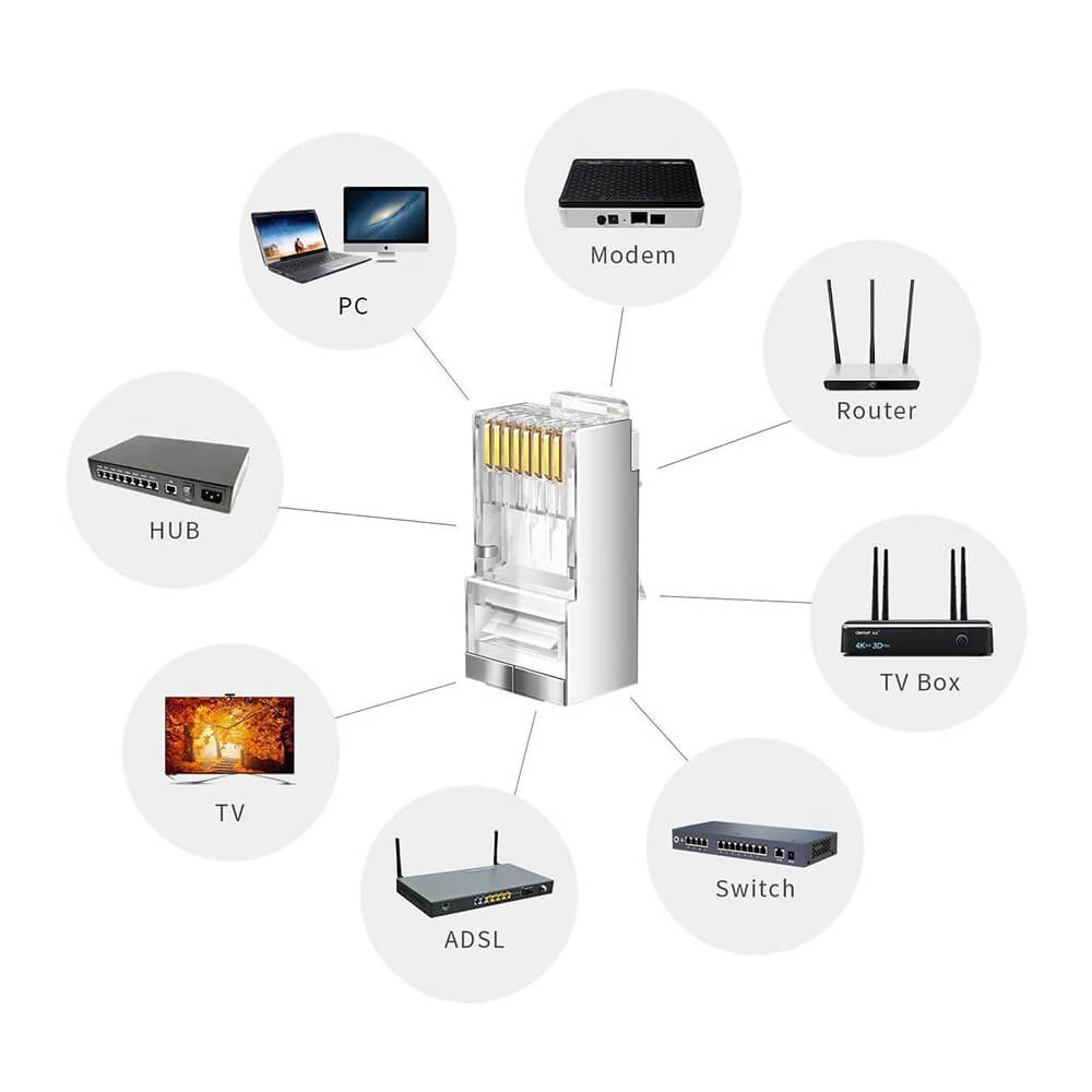 Koodmax - 50U" Gold Plated STP CAT5E RJ45 Metal Konnektör - 8P8C Ethernet Kablo Ucu Konnektörü Jack - BL11