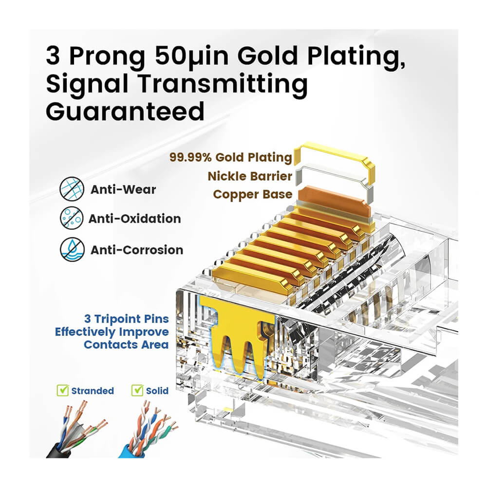 Koodmax - 50U" Gold Plated CAT6 RJ45 Konnektör - 8P8C Ethernet Kablo Ucu Modüler Fiş Jak - BL13