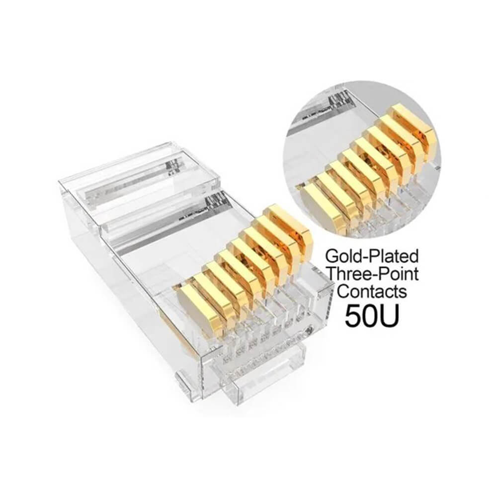 Koodmax - 50U" Gold Plated CAT6 RJ45 Konnektör - 8P8C Ethernet Kablo Ucu Modüler Fiş Jak - BL13