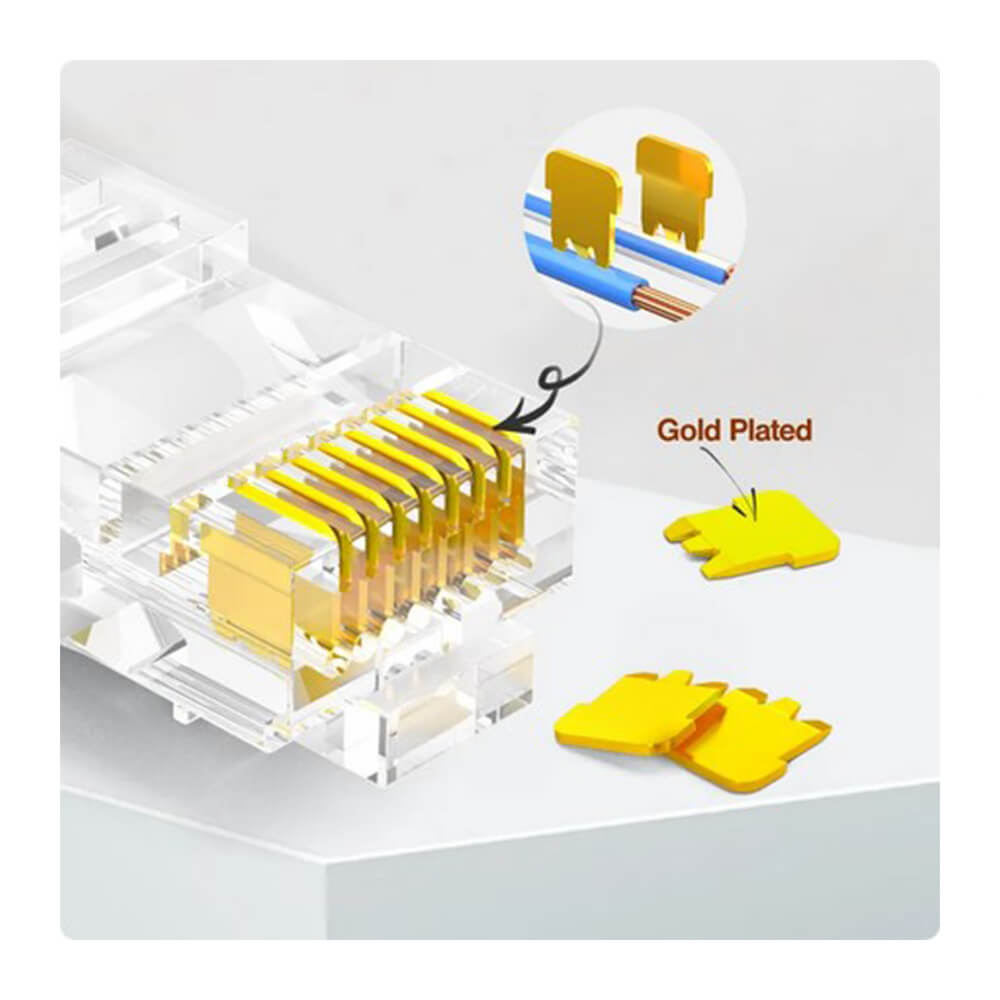 Koodmax - 50U" Gold Plated CAT6 RJ45 Konnektör - 8P8C Ethernet Kablo Ucu Modüler Fiş Jak - BL13