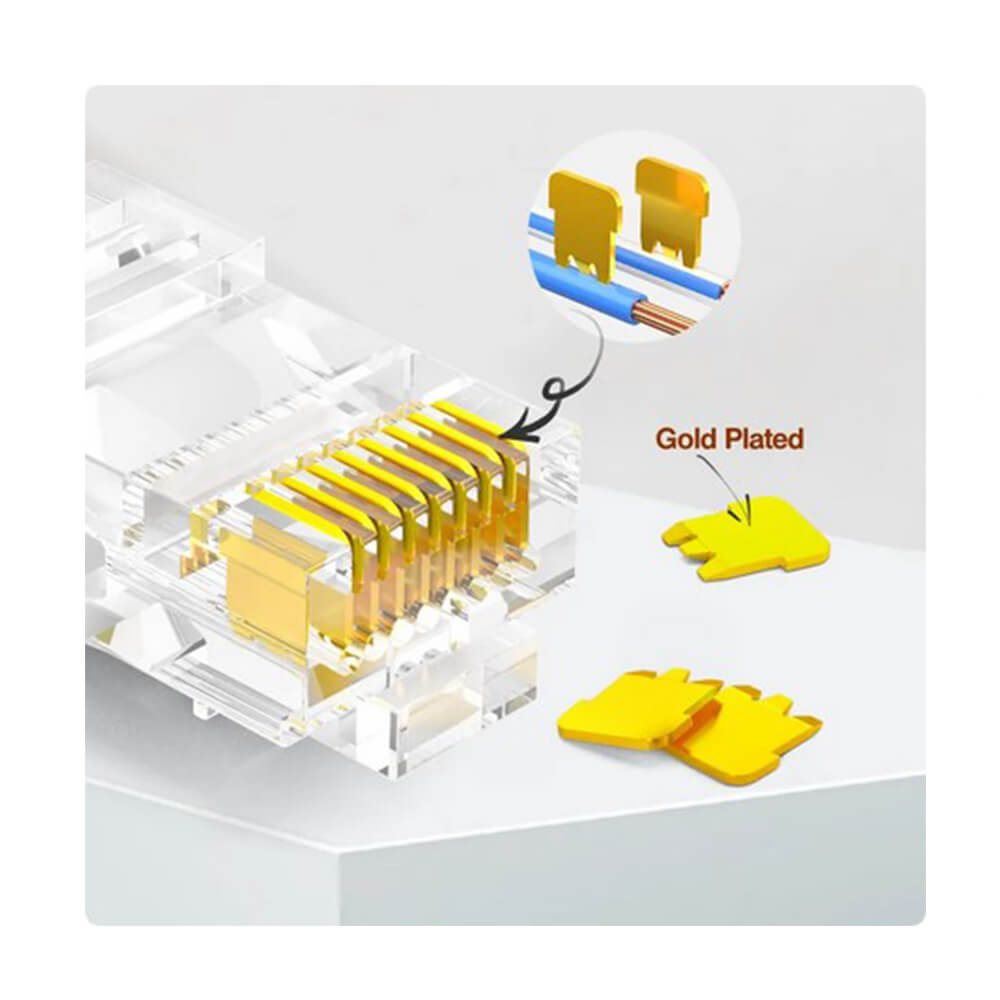 Koodmax - 3U" Gold Plated CAT6 RJ45 Konnektör 8P8C Ethernet Kablo Ucu Modüler Fiş Jak - BL12