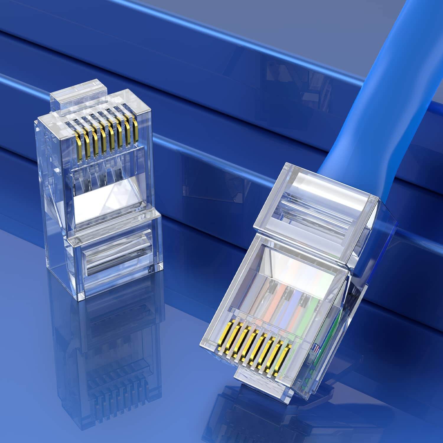 Koodmax - 3U" Gold Plated CAT6 RJ45 Konnektör 8P8C Ethernet Kablo Ucu Modüler Fiş Jak - BL12