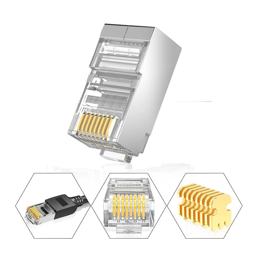Koodmax - 3U" Gold Plated CAT6 RJ45 Metal Konnektör - 8P8C Ethernet Kablo Ucu Konnektörü Jack - BL14