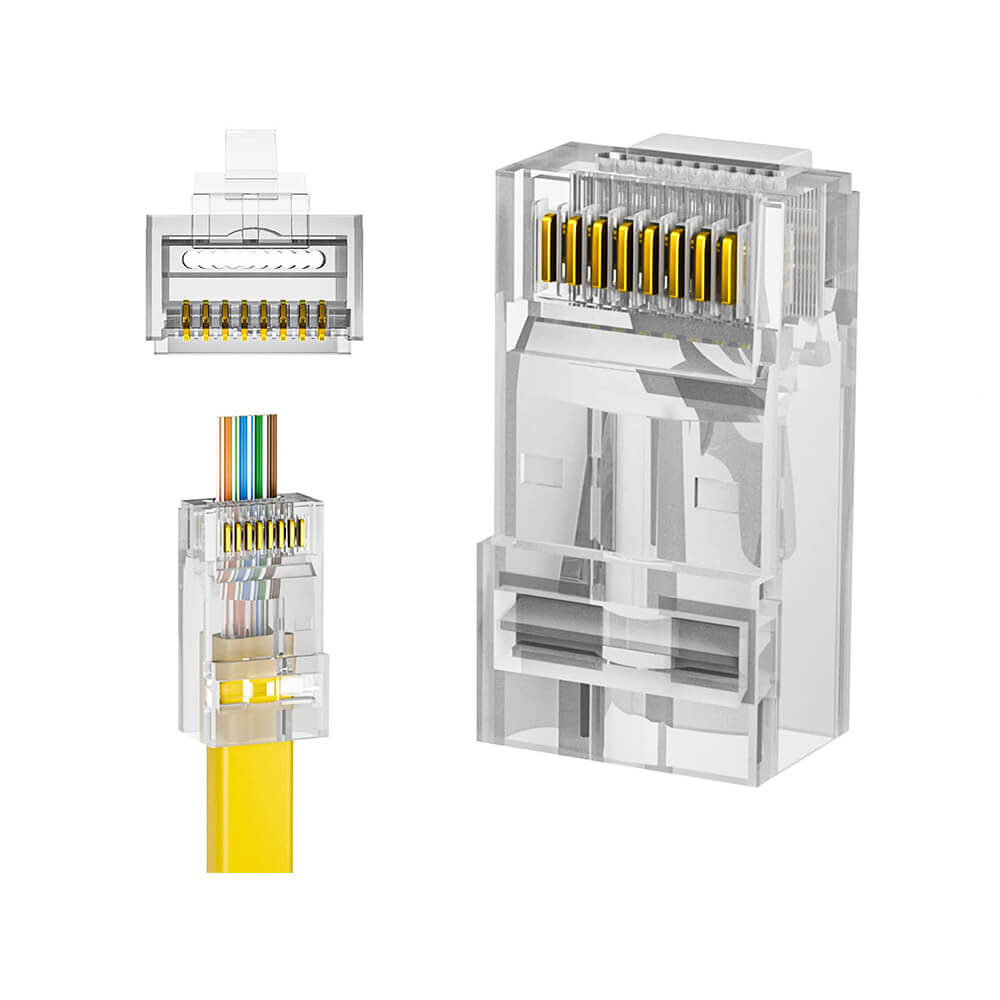 Koodmax - 3U" Gold Plated CAT6 RJ45 Delikli Konnektör - 8P8C Yeni Nesil EZ Konnektör Uç Jack - BL16 (BL14)