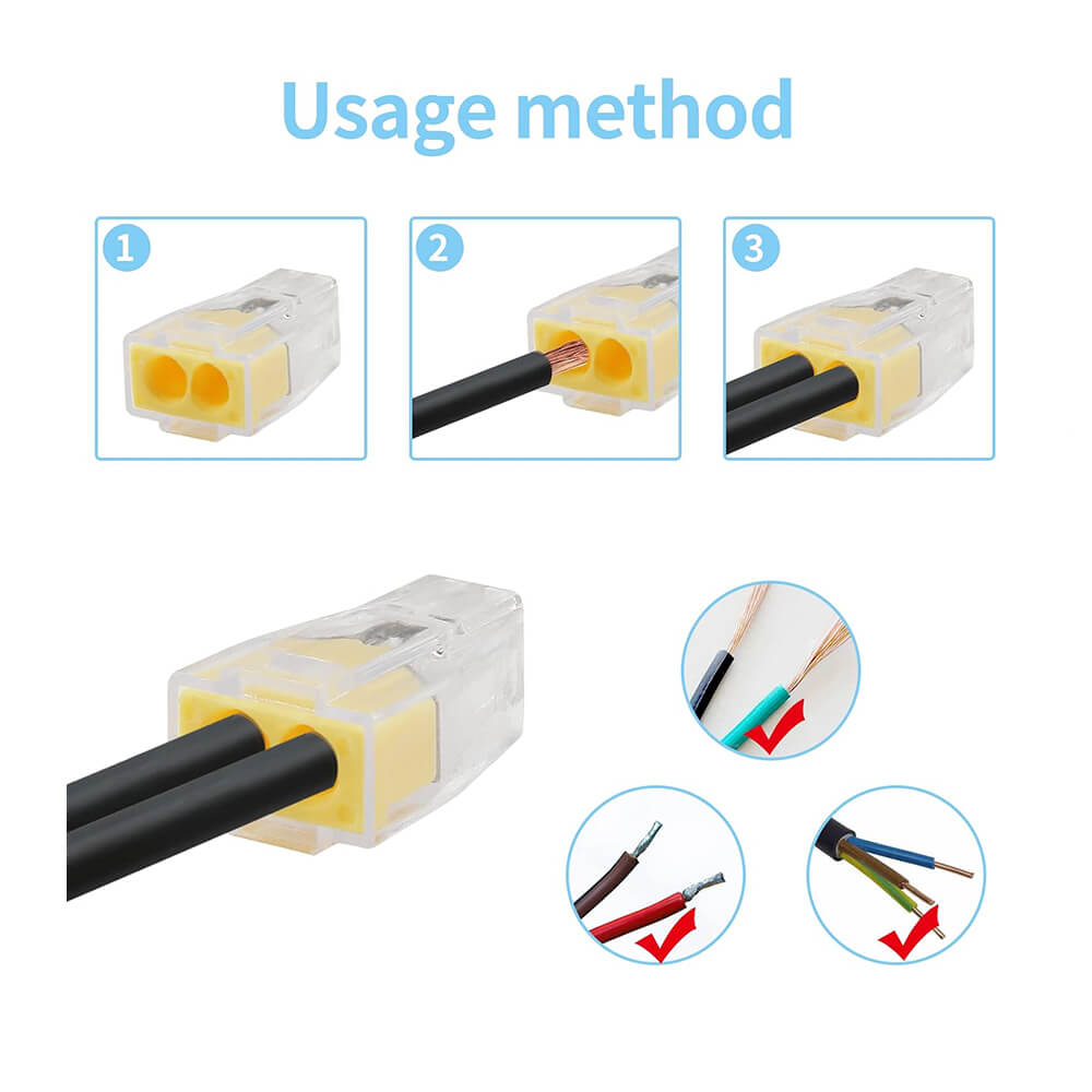 Koodmax - PCT-102 2 Pinli İtmeli Hızlı Kolay Kablo Tel Birleştirici Konnektör Vidasız Klemens - YH14