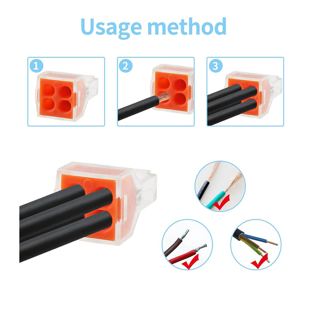 Koodmax - PCT-104 4 Pinli İtmeli Hızlı Kolay Kablo Tel Birleştirici Konnektör Vidasız Klemens - YH13