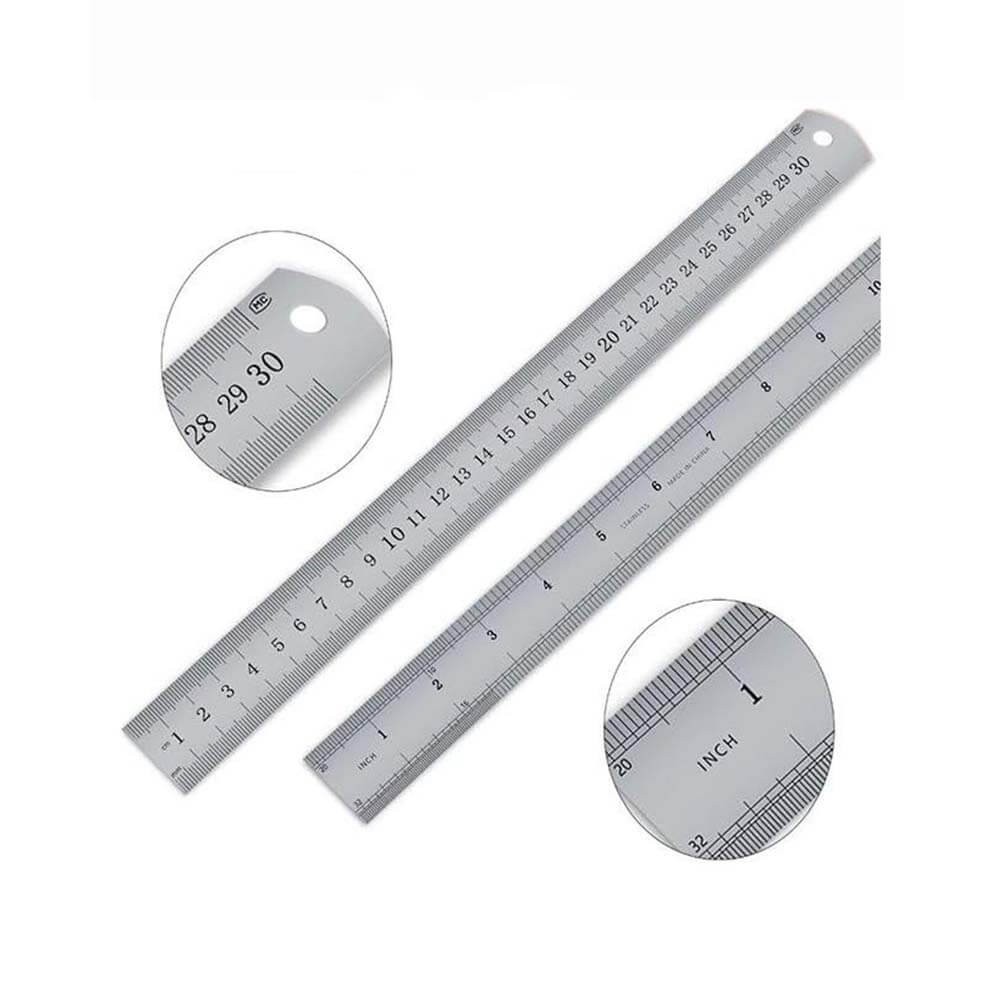30cm ( 12 inch ) - Çift Taraflı Paslanmaz Çelik Metal Cetvel - Kalınlık 1mm