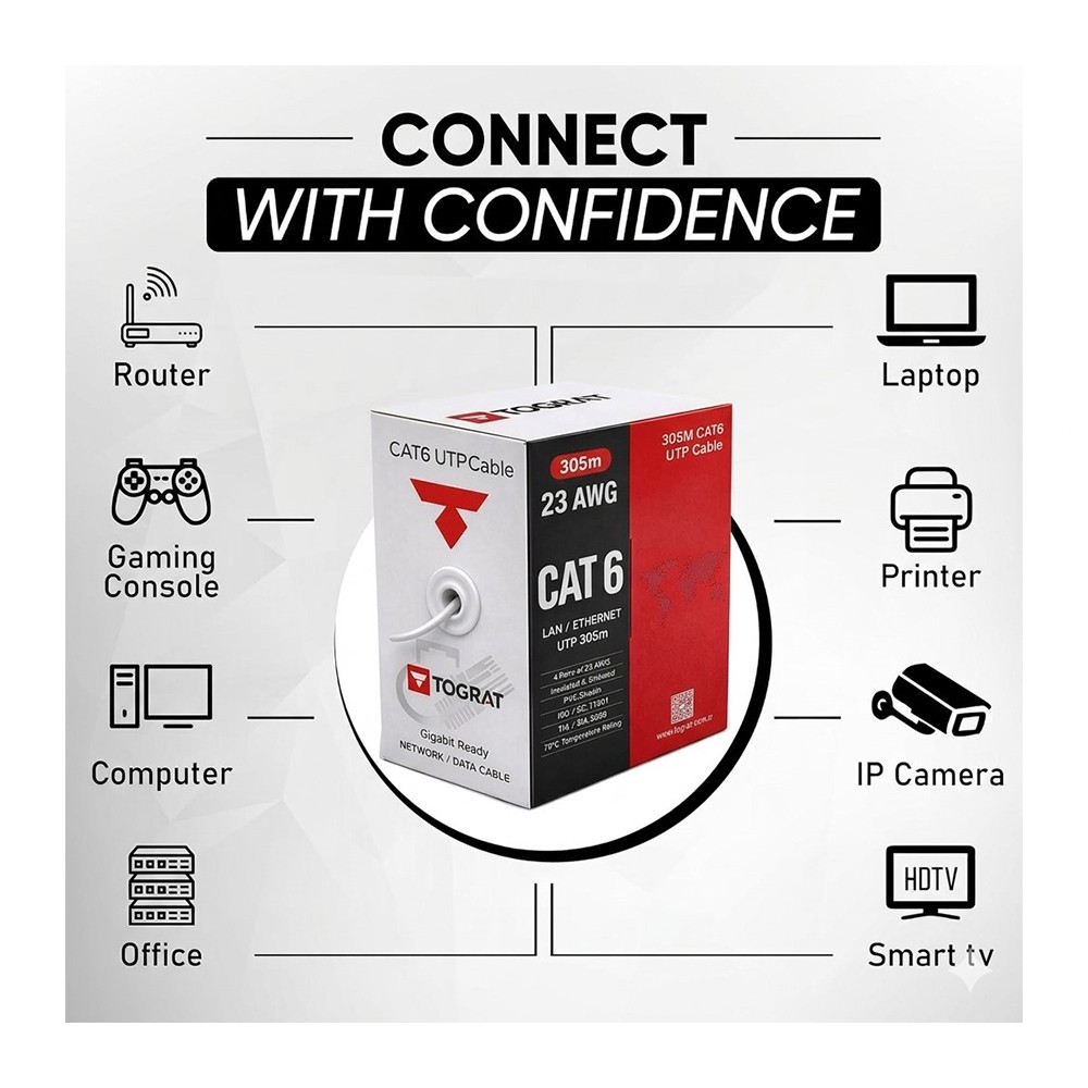 305M Cat6 Cat 6 Kablo - 23 Awg - Ethernet İnternet Kablosu Cat 6E
