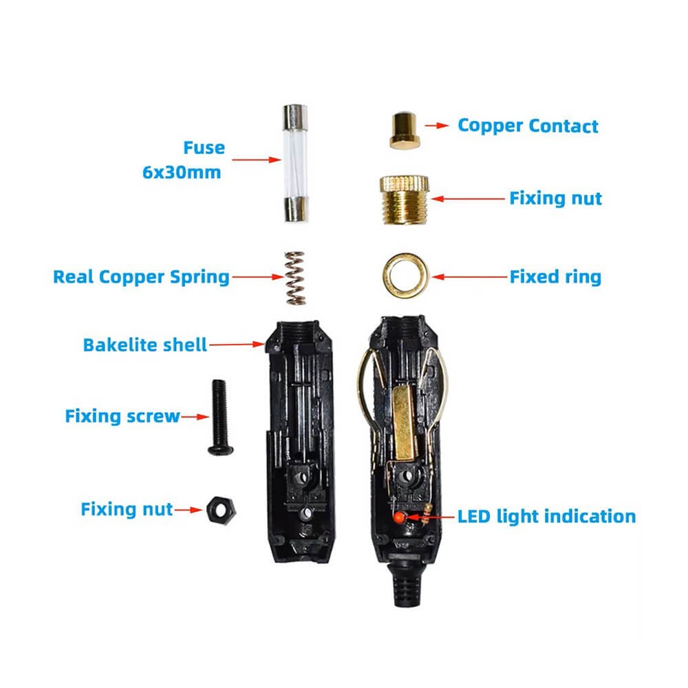 12v Oto Araç Çakmak Fiş Erkek Sigortalı Ledli Kablo Tip - Demonte