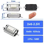 3x6x2.5 mm SMD Tact Switch 2 Pin Anlık Basmalı Mikro Buton - Beyaz