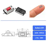3x6x2.5 mm SMD Tact Switch 2 Pin Anlık Basmalı Mikro Buton - Kırmızı