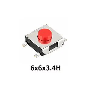 6x6x3.4 mm SMD Tact Switch 4 Pin Anlık Basmalı Buton - Kırmızı