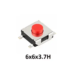 6x6x3.7 mm SMD Tact Switch 4 Pin Anlık Basmalı Buton - Kırmızı