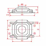 5.2x5.2x1.5 mm SMD Tact Switch 4 Pin Anlık Buton - Beyaz