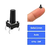 6x6x11 mm DIP Tact Switch 4 Pin Anlık Basmalı Buton