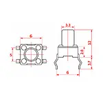 6x6x12 mm DIP Tact Switch 4 Pin Anlık Basmalı Buton