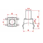 6x6x13 mm DIP Tact Switch 4 Pin Anlık Basmalı Buton