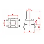 6x6x14 mm DIP Tact Switch 4 Pin Anlık Basmalı Buton