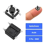 6x6x5 mm SMD Tact Switch 4 Pin Anlık Basmalı Buton