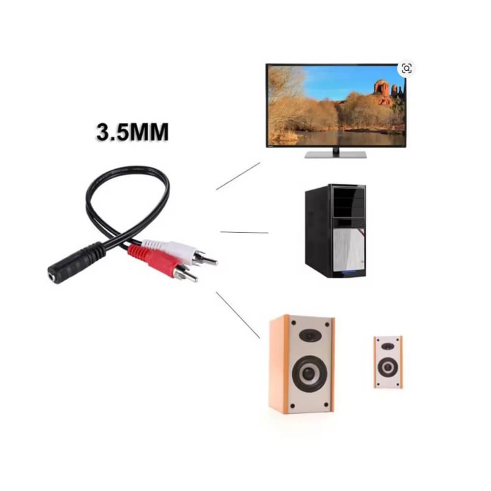 2 RCA Erkek - 3,5mm Stereo Dişi Ses Dönüştürücü