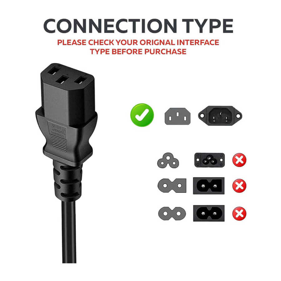 C13 Bakır Power Kablo - Standart Power Güç Kablosu - 3*1.5mm²