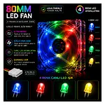 8cm Kasa Fanı - 4 Renk Led Işıklı - Şeffaf - Molex Bağlantı
