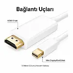 5M Mini Displayport To Hdmi Kablo Çevirici Mini Display Port Hdmi - Beyaz