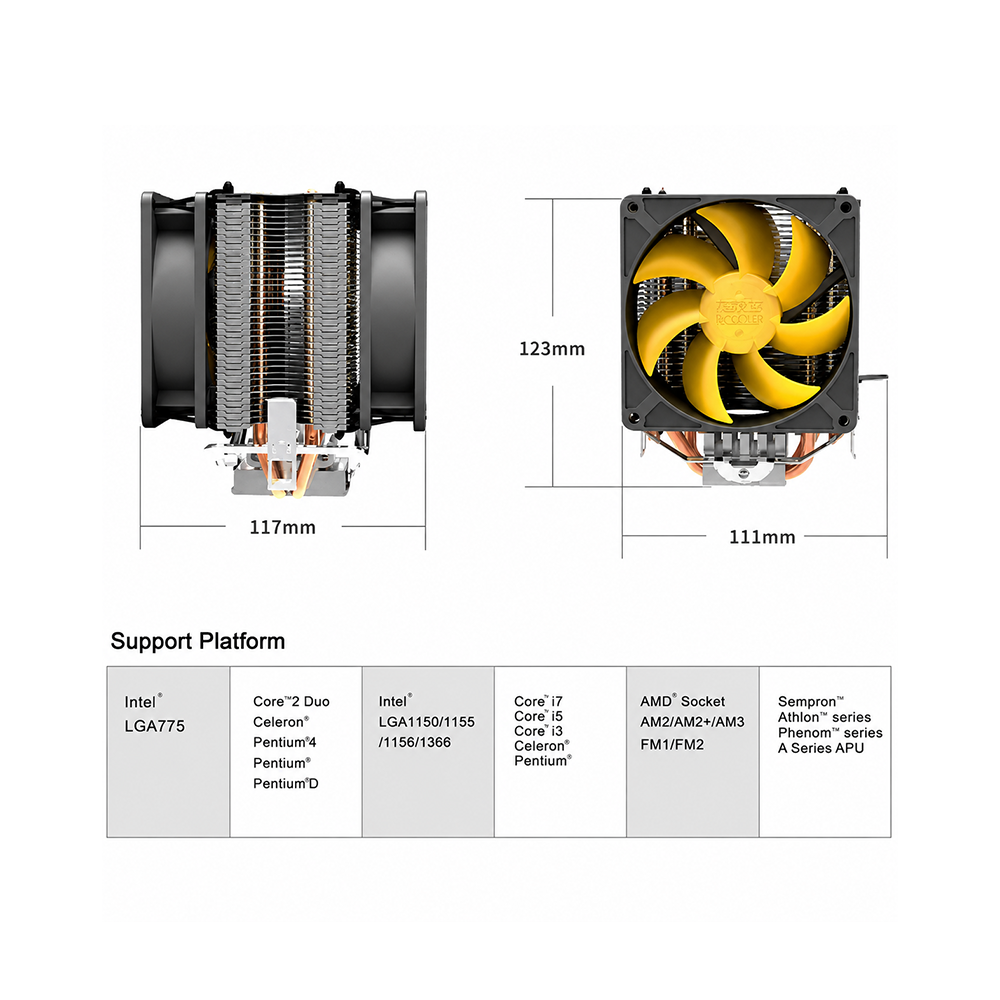 PCCOOLER S90D İşlemci Fanı CPU Soğutucu Intel AMD Uyumlu PWM Çift Fanlı Cooler