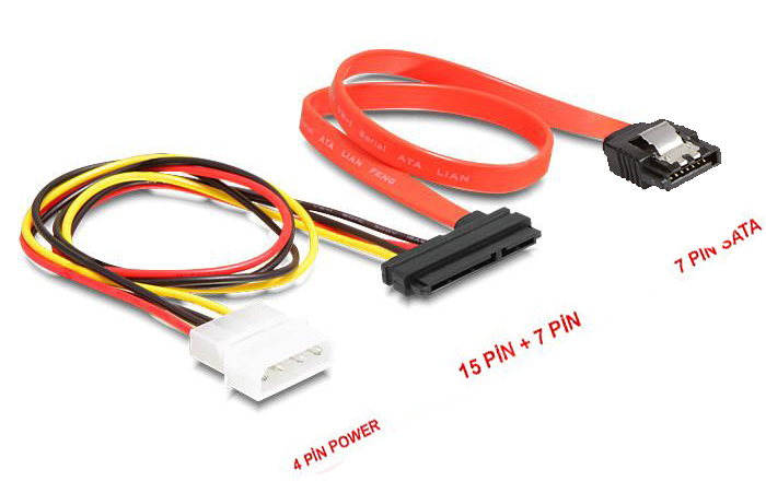 Sata To Sata Kablo 22 Pin To 7 Pin + 4 Pin Molex Power Kablo