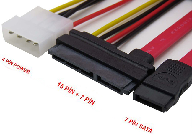 Sata To Sata Kablo 22 Pin To 7 Pin + 4 Pin Molex Power Kablo