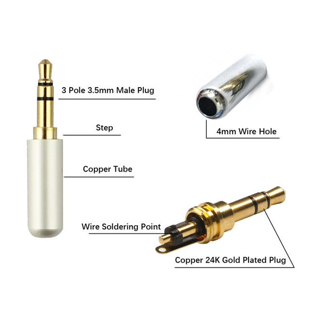 3.5Mm Stereo Jack Metal 3 Pin Stereo Erkek Konnektör 3 Boğumlu