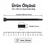 2.5*150mm - Siyah - 15cm Kablo Bağı Kelepçe
