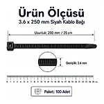 3.6*250mm - Siyah - 25cm Kablo Bağı - Cırt Kelepçe