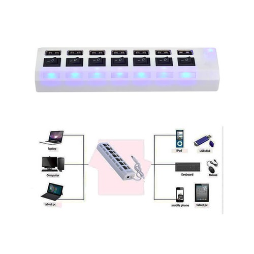 7 Port Usb Hub Çoklayıcı Anahtarlı Switch Işıklı Beyaz Adaptörlü (491059560)