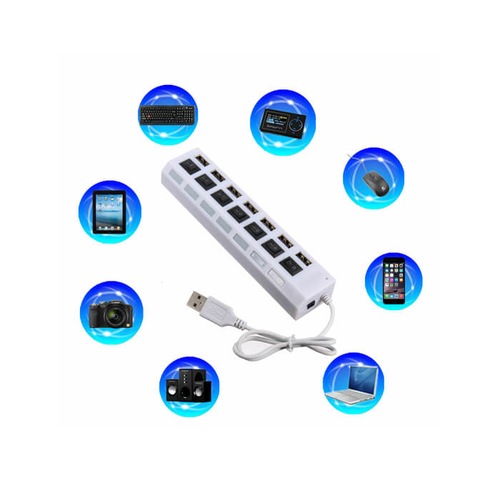 7 Port Usb Hub Çoklayıcı Anahtarlı Switch Işıklı Beyaz Adaptörlü (491059560)