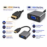 Hdmi Vga Kablo Dönüştürücü Adaptör Siyah - HDMI to VGA - Ses Aktarmaz - AG6200 Cipli