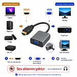 Hdmi Vga Kablo Dönüştürücü Adaptör Siyah - HDMI to VGA - Ses Aktarmaz - AG6200 Cipli