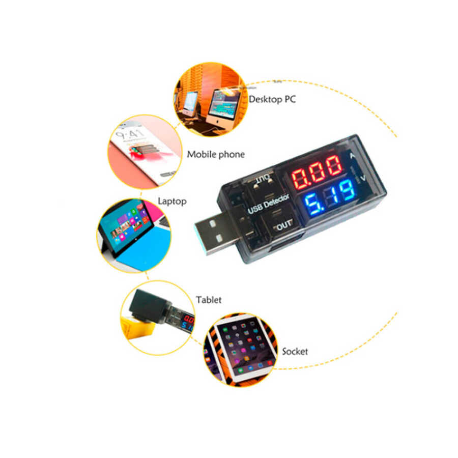 USB Voltmetre - USB Ampermetre - USB Voltaj ve Akım Ölçer - Çift USB Çıkışlı
