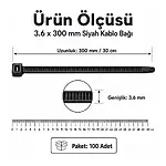 3.6*300mm - Siyah - 30cm Kablo Bağı Cırt Kelepçe