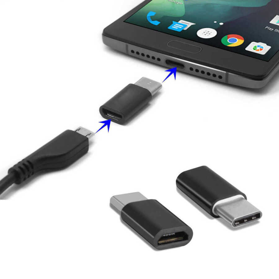 Micro Usb Type C Çevirici Type-C Dönüştürücü - Siyah
