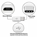 USB-C Type-C Erkek Micro USB Dişi Dönüştürücü Adaptör - Beyaz