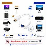 Hdmi Vga Kablo Dönüştürücü Adaptör Beyaz - HDMI to VGA - Ses Aktarmaz - AG6200 Cipli